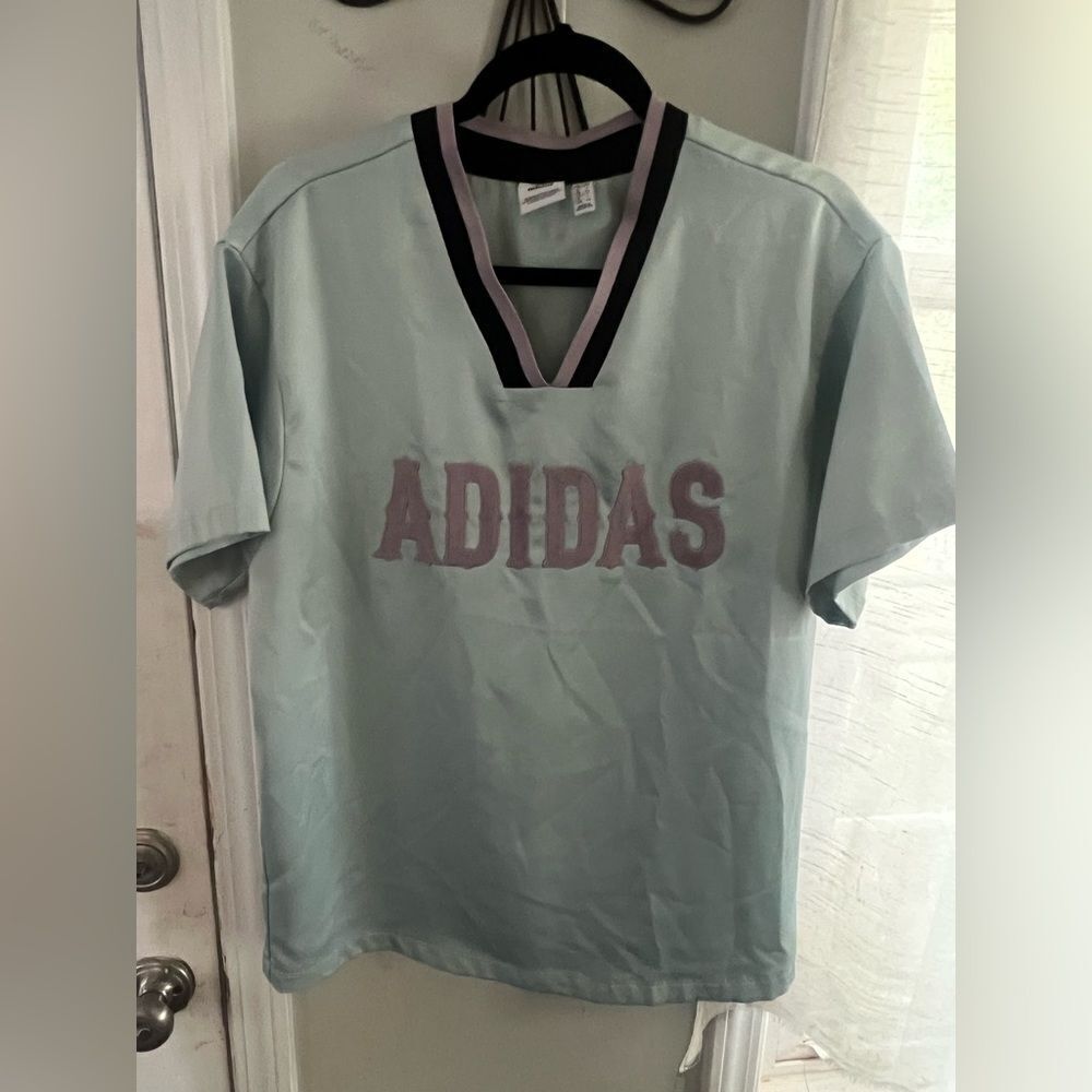 Adidas Women's Mint Green V-Neck Logo Top